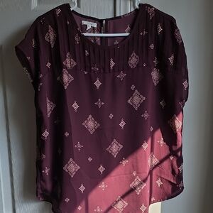 Maurices Burgundy Patterned Blouse